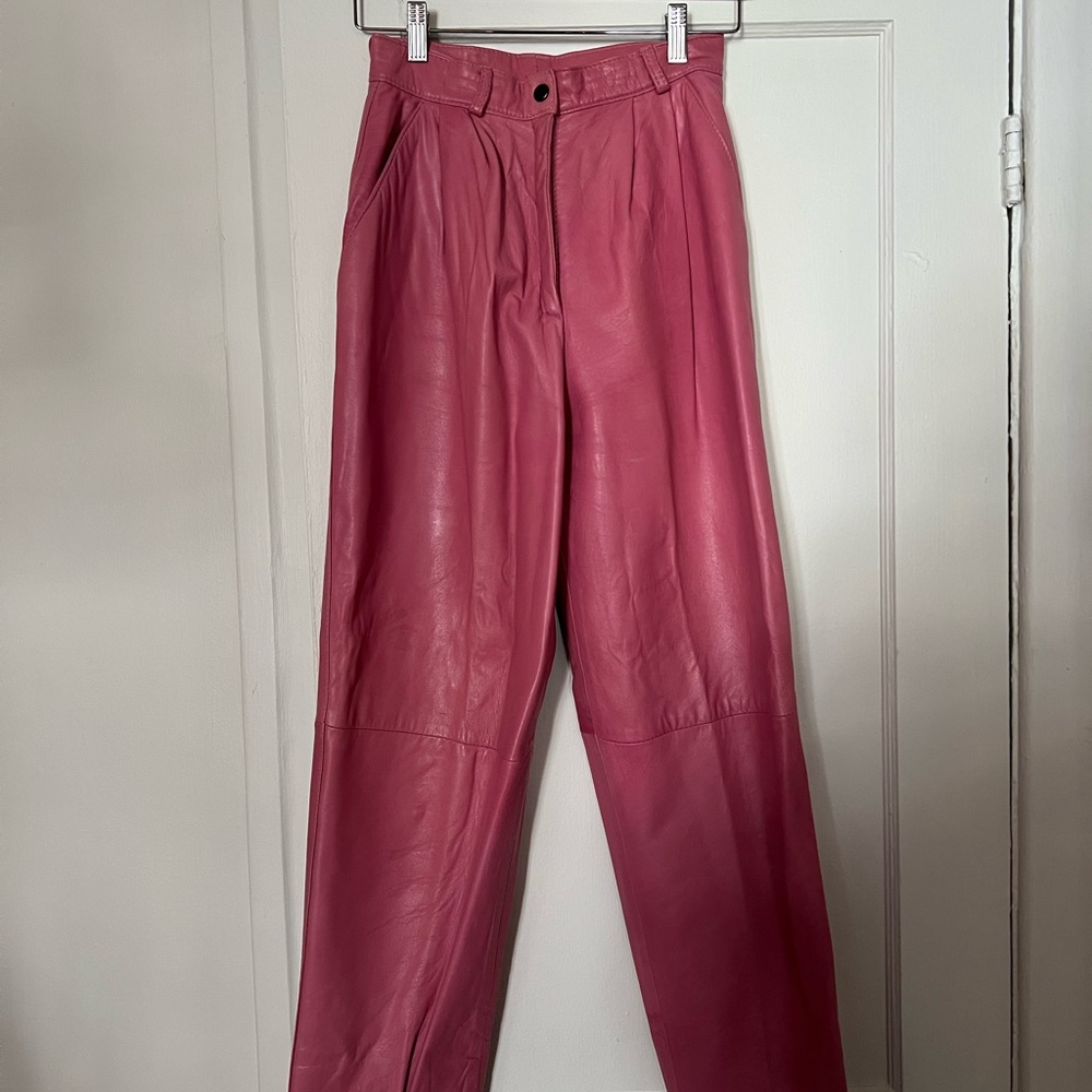 Vintage Women's Pink Straight Leg Leather Pants